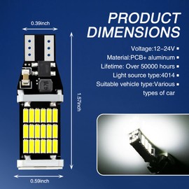 nodteem 4 PCS Car T15 Brake Light, 4014-45SMD High Brightness Decoding Instant Start Light Bulb, Non-polar Plug and Play Waterproof Light Bulb, Universal for Cars Light Bulb Replacement (White)