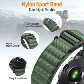 SumRioo QuickFit 26mm Strap for Garmin Fenix 8/8 Solar 51mm/7X Pro/7X/6X Pro/6X/5X Plus/5X, Nylon Alpine Loop Watch Strap for Garmin Fenix 3/3HR, Enduro 3, Epix 2 Pro, Tactix Delta, Green