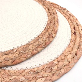 Shiwaki 2 Pieces 12 Inch Diameter Round Cotton Rope Tablecloth Straw Woven Table? Dining Mat Heat Insulation Pad Pot Holder Coaster Home Kitchen Accessories - Creamy White