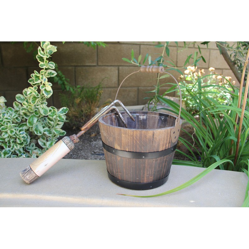 Cheung's FP-3767 Home Decorative Accent Wooden Bucket with Handle