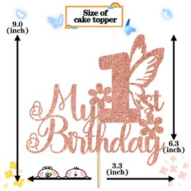 Buttefly One - Decoración para tartas con temática de mariposas para baby shower/baby party 1er cumpleaños, suministros para decoración de fiesta de cumpleaños y oro rosa