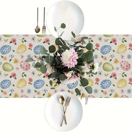 Easter Table Runner Flowers Leaves Eggs Easter Runner for Table, Seasonal Spring Summer Holiday Kitchen Dining Table Decoration for Indoor Outdoor Home Party Decor 13x72 Inch ZQ001