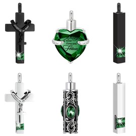6 Pcs Urn Necklace for Ashes Cremation Heart Cross Cubic Urn Stainless Steel Keepsake Locket Ashes Keepsake Memorial Ashes Necklace for Men Women Pendant (Green)