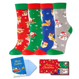 HAPPYPOP Christmas Gifts Stocking Socks for Kids - Santa Redeer Corgi Gifts for Toddlers, Xmas Stocking Stuffers With Greeting Card for 2-3 Years