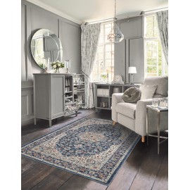 Laura Ashley Turkish Mystic Chenille Accent Rug - Valerie | Modern Home Décor | Measures 40"X60" | Navy and Cream
