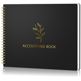 AKONEGE Accounting Ledger Book for Small Business Bookkeeping & Personal Use, Horizontal Expense Tracker Notebook for Family Budget, Bookkeeping Record Book Money Expense & Income Log Journal, Black