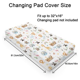 Baby Safari Animals Ship Rainbow Sun Changing Pad Covers Zoo Animal Flower Leaves Diaper Change Table Sheets for Boy Girl Lion Elephant Giraffe Panda Soft Stretchy Fitted Changing Table Mat 32''x16''