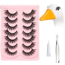 Geelin 7 Pcs Porch Goose Outfit Eyelash for 23/17'' Plastic Lawn Goose Statue Mink Fake Lashes End 3D Salon Eyelashes Reusable for Lawn Patio Art Decoration (Black)