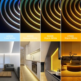 BTF-LIGHTING FCOB COB Flexible High Density Plain LED Strip Natural White 4000K DC12V 5M 480LEDs/M 9W/M 8mm Black PCB Dimmable LED IP66 Waterproof for Interior Decoration (Strip Only)