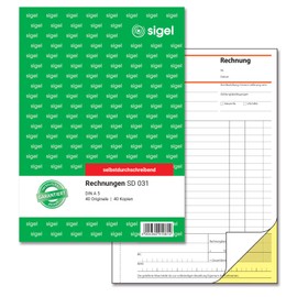 Sigel SD031 Invoices, A5, 2 x 40 sheet, non-copiable. 1 Copy, 1 Items Pack of 1
