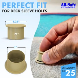 Tan Fence Caps – 25 Pack of 1-Inch Pool Fence Hole Caps – Fits Deck Sleeve Holes for Removable Safety Systems – Durable Plug Covers for Pool Barrier Installations – Compatible with Most Systems