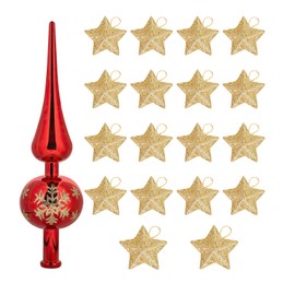 Christmas Tree Topper, Christmas Tree Decoration Tree Topper Star Red Plastic, Gold Glitter Ornament Christmas Tree Decoration for Party, Fireplace, Window, Table Decoration, Wedding, Christmas Tree