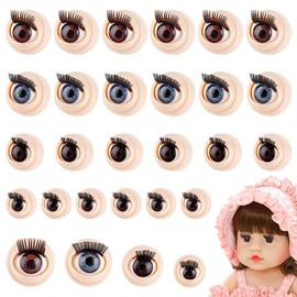 PH PandaHall 16 Pairs 3D Safety Eyes with Eyelash, 4 Style Puppet Eyes Amigurumi Craft Cartoon Movable Eye Half Round Plastic Eyes for DIY Sewing Plush Craft Stuffed