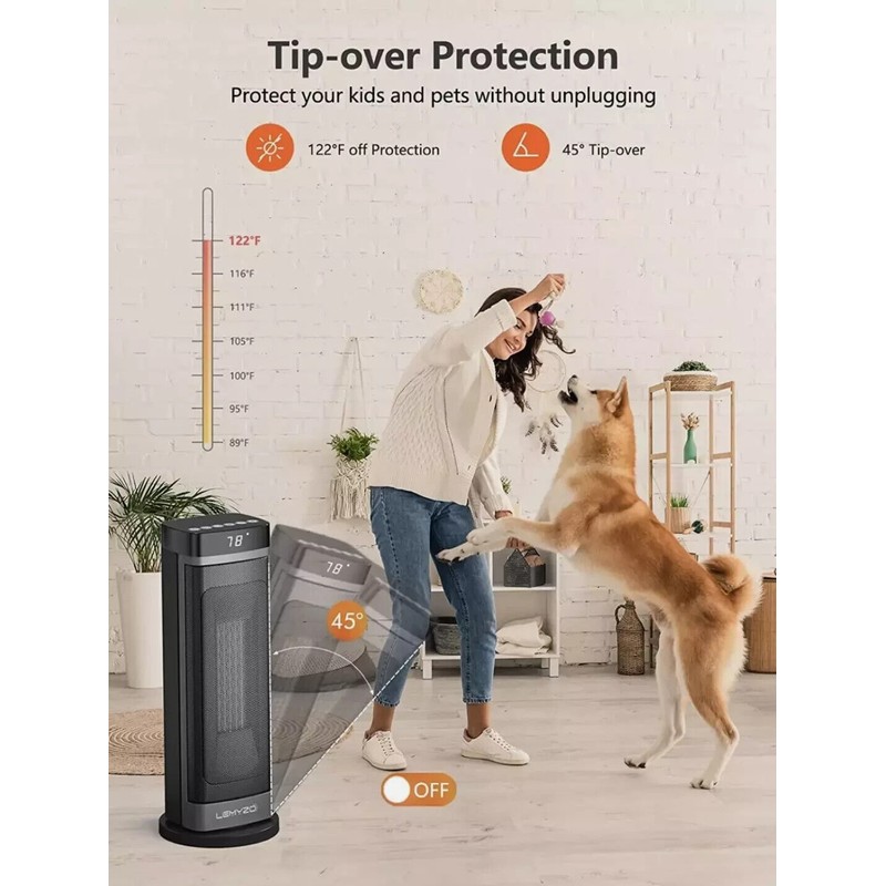 Lemyzo Space Heater, 90°Oscillating 1500W Electric Ceramic Tower Heater with