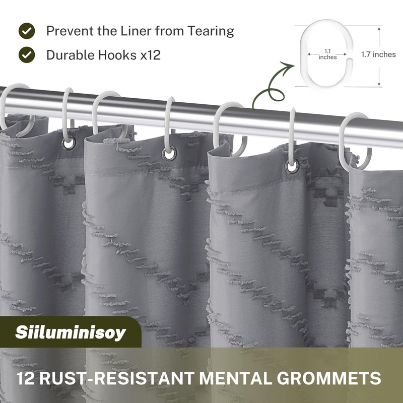 Siiluminisoy Extra Long Grey Boho Shower Curtain with Tassel, Woven