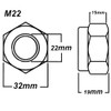 M22 Locking Nyloc Hex Nut 22mm Metal Steel Sheet Zinc