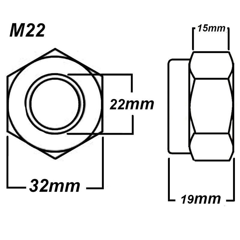 M22 Locking Nyloc Hex Nut 22mm Metal Steel Sheet Zinc