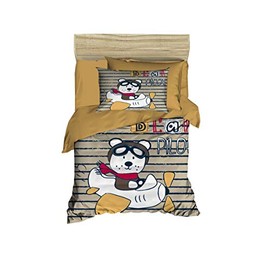 paradise RANFORCE 100% Cotton Baby Bedding, Plane and Pilot Bear Themed Duvet Cover Set, Crib Bedding for Baby Boys