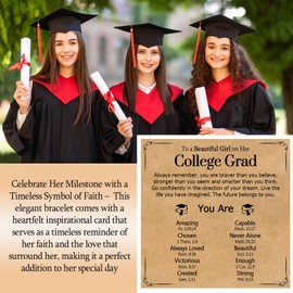 WIKHIA Graduation Gifts for Her- Class of 2025 College Master Degree Grad Gift, Adjustable Stainless Steel Beaded Cross Bracelet for Daughter Granddaughter Niece