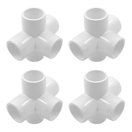 Biaungdo 4 Pcs 1/2" PVC Pipe Fitting, 5 Way Elbow Pipe Connector Furniture Grade Corner Fittings PVC Elbow Fitting for DIY Shelf Garden Support PVC Structure（White）
