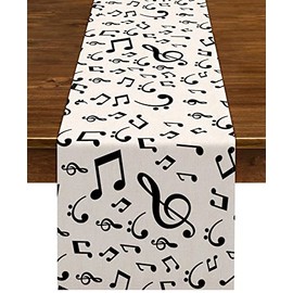 Nepnuser - Camino de mesa de lino con notas musicales, eventos musicales, fiestas de cumpleaños, decoración de boda, casa de campo, comedor, cocina, mesa (13 x 72 pulgadas)