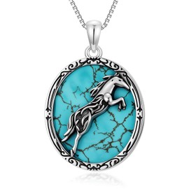 DOLIOX Genuine Turquoise Horse Necklace, Sterling Silver Native American Boho Vintage Pendant Western Jewelry Birthdays Gift