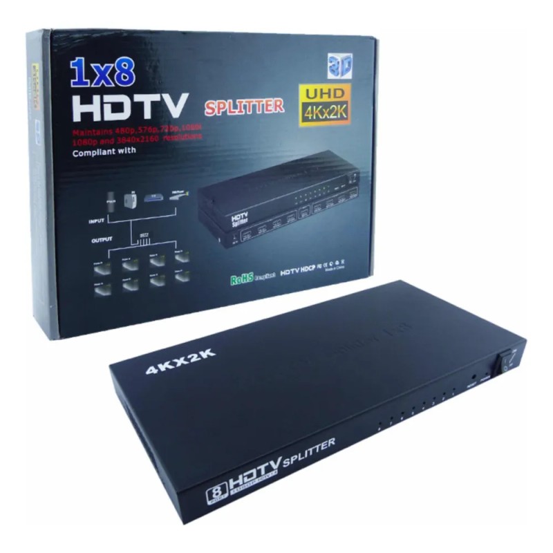 Splitter HDMI Divisor Seisa 1x8 Full HD 1080p 3D Amplificador