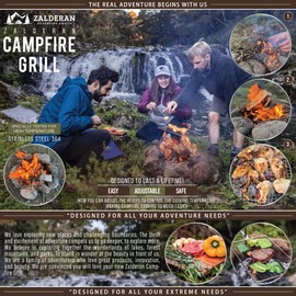 Zalderan Campfire Grill – Small, Lightweight 304 Stainless Steel Cooking Grate for Camping, Hiking, Backpacking – Portable Campfire Cooking Grill for 1–2 People