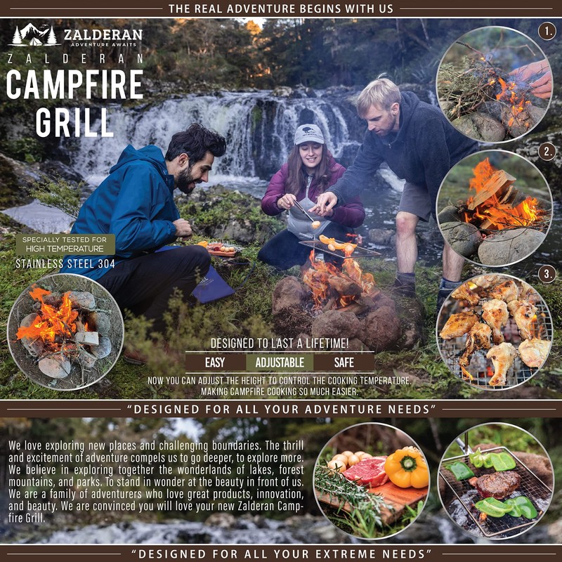 Zalderan Campfire Grill – Small, Lightweight 304 Stainless Steel Cooking