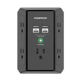 Multi Outlet Extender Surge Protector - POWERIVER Multi Plug Wall Outlet with 5 AC Outlets and 4 USB Ports(2USB C), 1680 Joules, Outlet Splitter for Home School Office, ETL, Black