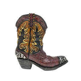 Stylish Small Cowboy Boot Vase for Flowers – Mini Decorative Resin Faux Leather Boot Figurine in Brown and Black Scheme – Rustic Tabletop Accent for Home Décor, Gifts, or Office Display