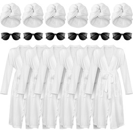 Haysandy 18 Pcs Bridesmaid Robe Sets Long Waffle Kimono Robe and Bath Towel Sunglasses Bridal Robes for Team Bride Bachelorette Party