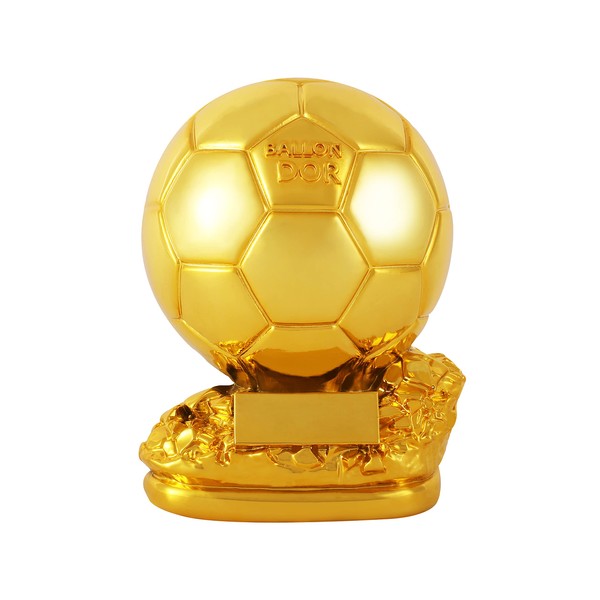 Fubosi 6.3 Inch Ballon d'Or Trophy Football Trophy, Golden Ballon Football Trophy, Best Soccer Trophy Resin Replica with Electroplating Process for Office Decorations Fans Gifts and Birthday Gift