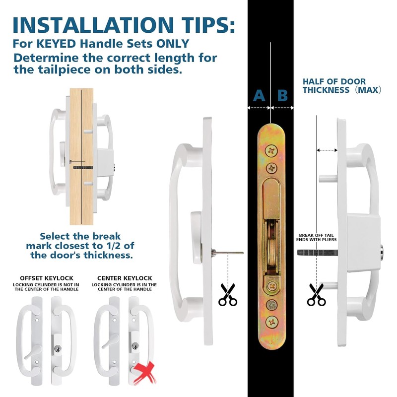 Keyed Sliding Patio Door Handleset, 45° Keyway, 3-15/16" H.C., Fits