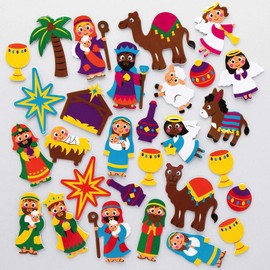 Baker Ross AX499 Nativity Foam Stickers - Pack of 200, Kids Stickers, Ideal for Christmas Crafts and Art Projects, Cards, Party Bags, and Decorations