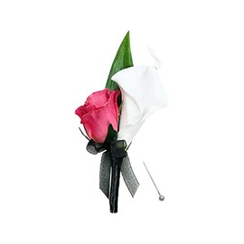 Angel Isabella Hot Pink Rose & White Calla Lily Boutonniere, 1 Count, Elegant Formal, Artificial Plant, Party, Prom, Wedding