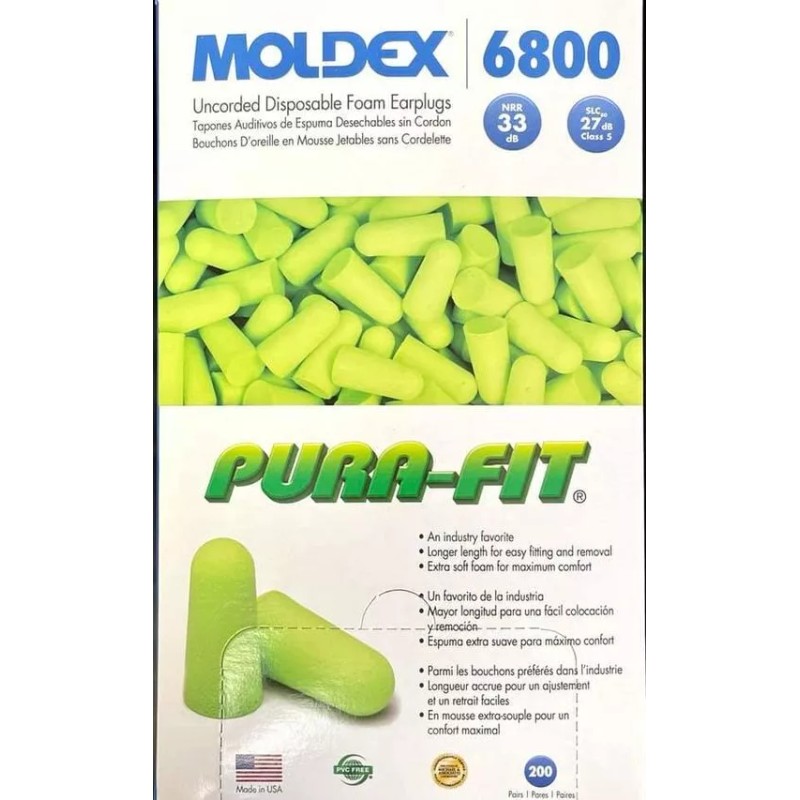 Moldex 6800 Purafit Tapered Earplugs Soft Foam NRR33 Uncorded Quantity