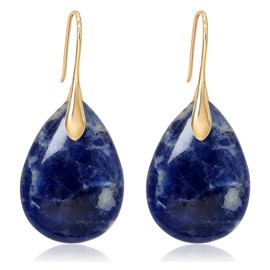 Wovanoo Natural Stone Earrings for Women Boho Dangle Drop Earrings Gemstone Fishhoop Statement Gold Earring Blue Gold