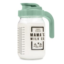 Breast Milk Pitcher with Leak Proof Pop Top Lid - Easy Pour Mason Jar Breastmilk Pitcher for Fridge – Glass Jug with Spout for Formula, Preparing Bottles, and Breast Milk Storage – Family-Owned Brand