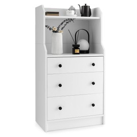 LOKO 3 Drawers Dresser with Shelves, Tall Nightstand with 2 Open Shelves, Modern Chest of Drawers with Anti-Toppling Device, Utility Storage Dresser for Living Room, Bedroom, Closet, Entryway (White)