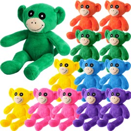 Syhood 12 Pcs Neon Stuffed Animal Monkeys for Kid, 7.8 Inch Rainbow Jungle Party Favors Monkeys Plush Toys for Kids Safari Birthday Party Supplies
