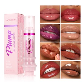 BEUKING Lip Plumping Lipstick, Booster Mirror Lip Gloss with Ginger Extract, Hydrating High-Shine Glossy Lip Tint For Women Long-Lasting Pouty Lip Enhancer Make Up (#02 GIRLY SWIRLY, 0.17 floz)