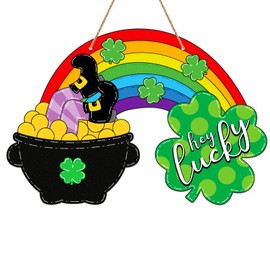 St Patricks Day Decorations Sign Decor Shamrock Welcome Sign for Front Door St. Patrick's Day Front Door Decor Hanging Wood Door Sign Home Decorations