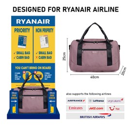 ECOHUB Ryanair Cabin Bags 40x20x25 Underseat Cabin Bag with Shoulder Strap Travel Hand Luggage Bag Holdall Bag Carry on Bag Overnight for Women and Men Weekend Bag Hospital Bag (Pink)