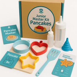 Tovla Jr. Junior Pancake Master Kit for Kids – Real Cooking Set with Reusable Silicone Pancake Molds, Batter & Decorating Bottles, Kid-Safe Spatula & Illustrated Recipe Booklet, Ages 6–12