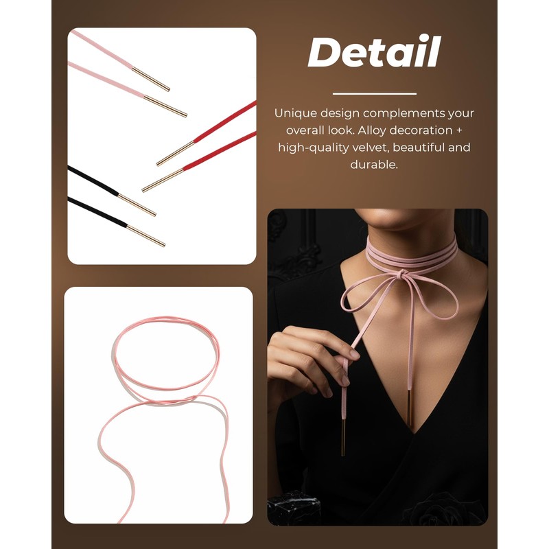 Geyynow 3 PCS Gothic Tie Necklace, Red Bow Ribbon Choker,