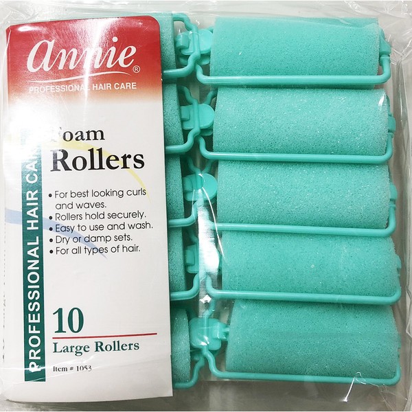 Annie Classic Foam Cushion Rollers #1053, 10 Count Green Large 1 Inch (2 Pack)