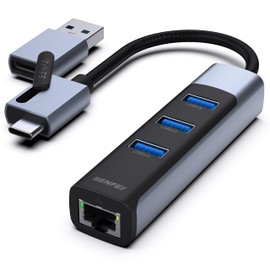 BENFEI Ethernet Adapter 3 USB 3.0 Ports, USB Type-C to Type-A to Gigabit Ethernet LAN Network Adapter for MacBook Pro 2023/2022/2021, MacBook Air and More