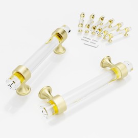 Cabinets Handles Crystal Kitchen Cabinet Knobs 6 Pack Dresser Hole Center 96mm Brushed Gold Brass Pulls, Glass Closet Drawer Drawers Cupboard Hardware, Bathroom Bedroom Pull 3 3/4 inch