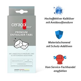 ceragol ultra Premium Entkalker-Tabs – Entkalkungs-Tabletten für alle Kaffee-Vollautomaten und Espresso-Maschinen, zum schnellen Entkalken, 6 Stück für 6 Anwendungen